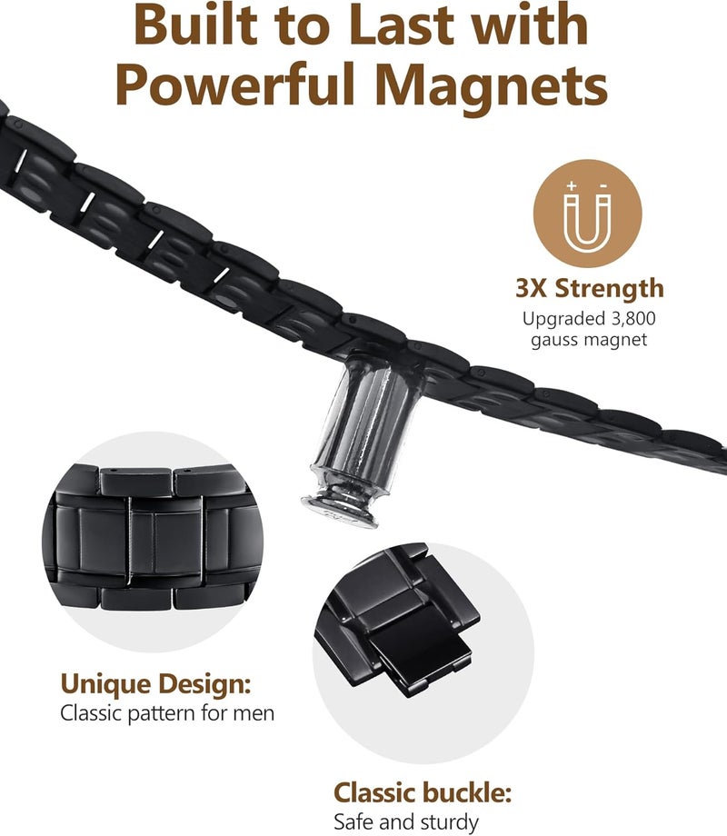 Feraco 3X Magnetic Bracelets for Men Titanium Steel Magnetic Bracelet with 3 Rows Magnets (Black) - Image 5